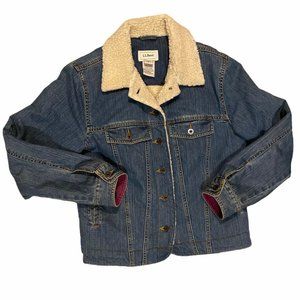 L.L. Bean Small Denim Trucker Jacket Sherpa Lining Blue Button Down 0BDY1